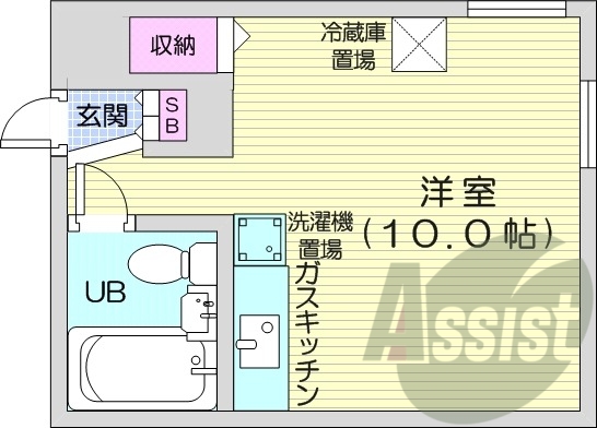 1R、シューズボックス、エアコン、ガス暖房
