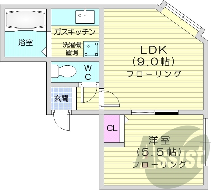 1LDK、バストイレ別、シャワートイレ、灯油暖房