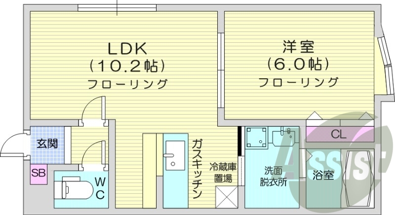 1LDK、灯油暖房、浴室乾燥機、洗髪洗面化粧台