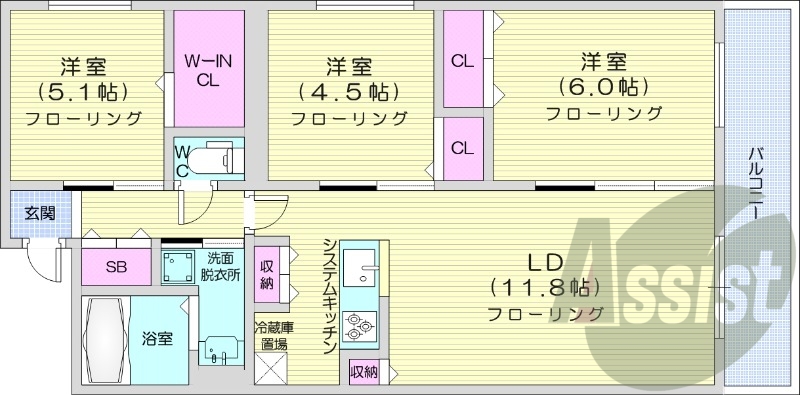 3LDK、エアコン、都市ガス、追い焚き