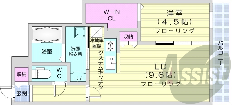 1LDK、エアコン、都市ガス、浴室乾燥機