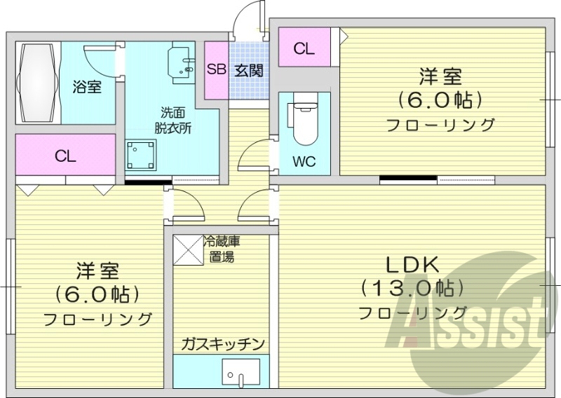 2LDK、灯油暖房、トランクルーム、独立洗面台