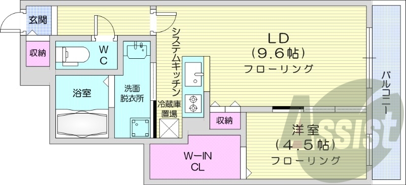 1LDK、エアコン、都市ガス、浴室乾燥機
