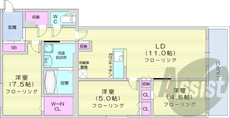 3LDK、エアコン、都市ガス、追い焚き