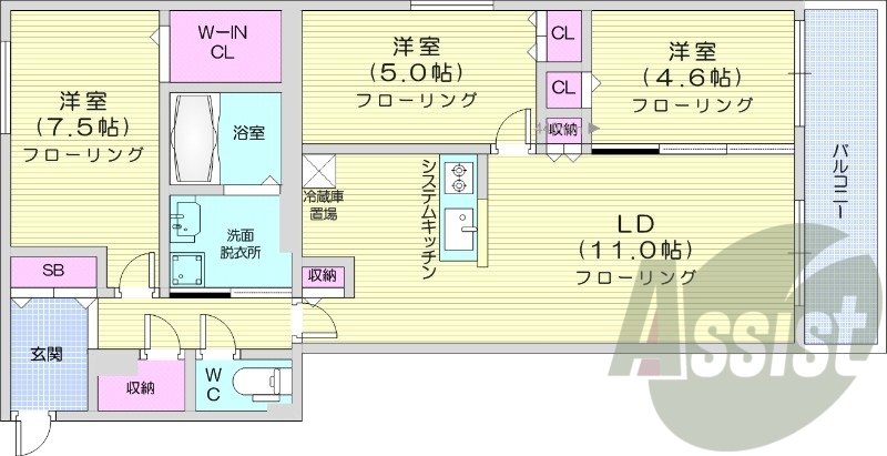 3LDK、エアコン、都市ガス、追い焚き