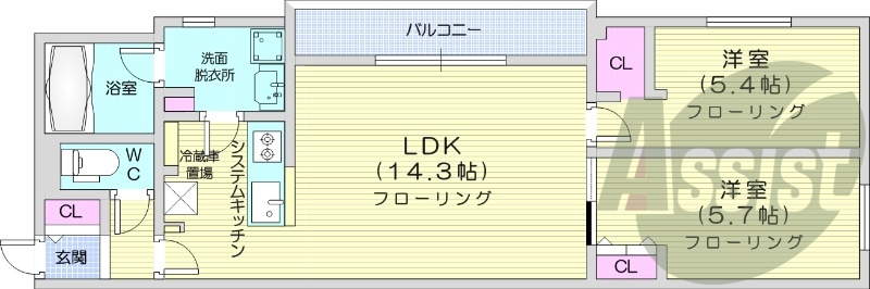 2LDK、エアコン、システムキッチン、オートロック