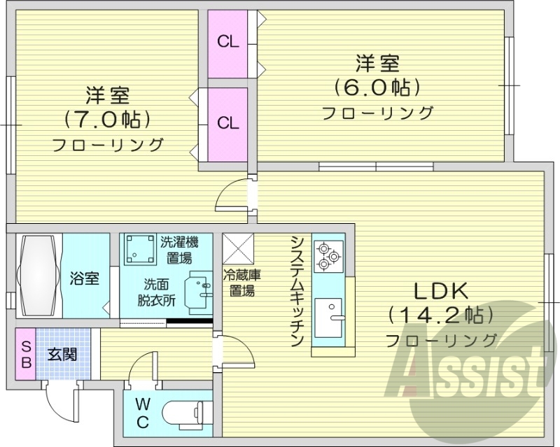 2LDK、トランクルーム、灯油暖房、収納
