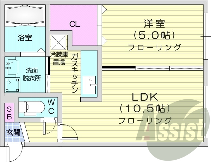 1LDK、オートロック、モニターホン、独立洗面台