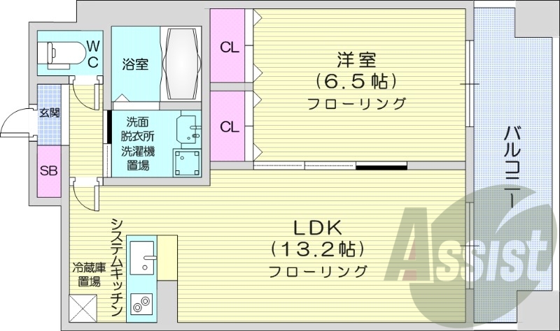 1LDK、都市ガス、システムキッチン、オートロック