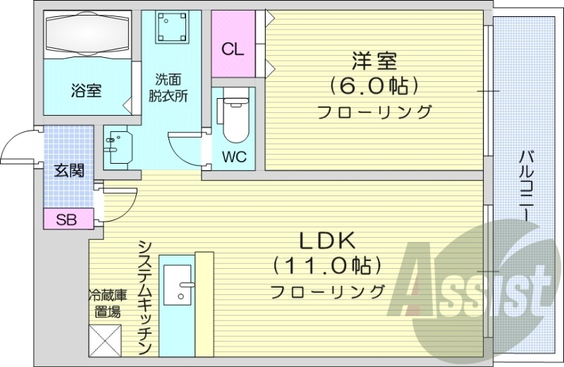 1LDK、エアコン、灯油暖房、独立洗面台、シャワートイレ