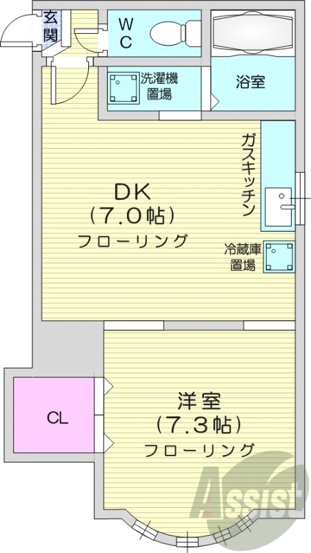 1DK、灯油暖房、ガスキッチン、ネット無料