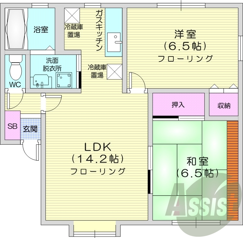 2LDK、灯油ボイラー、トランクルーム、無料駐車場