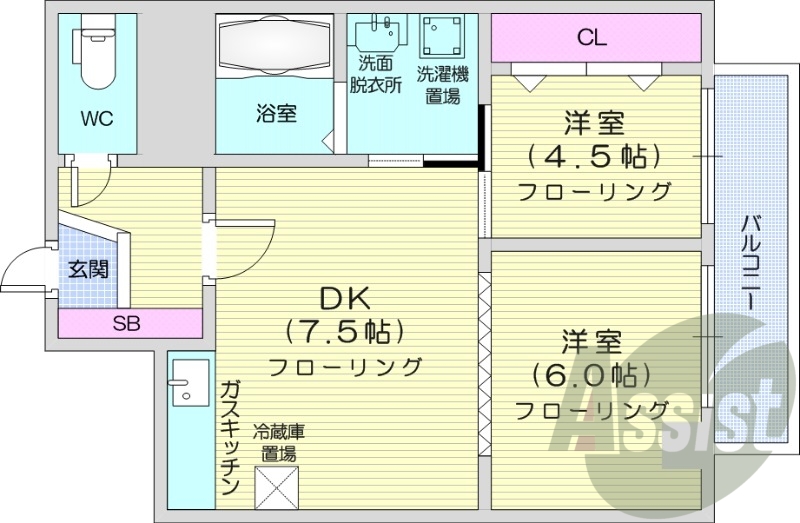 2DK、ガス低料金、独立洗面台、シャワートイレ