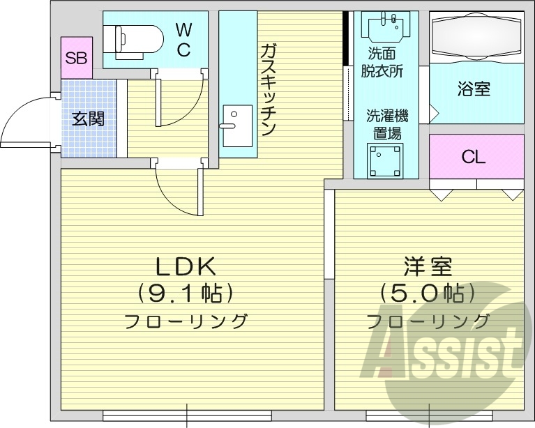 1LDK、モニタ付インターホン、エアコン、シャワートイレ