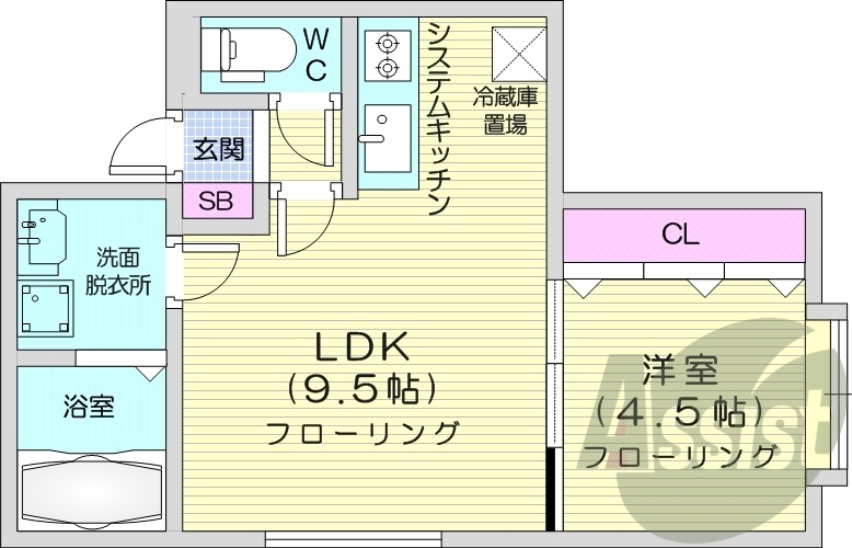 1LDK、独立洗面台、角部屋、