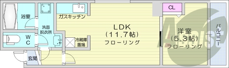 1LDK、エアコン、独立洗面台、ネット無料
