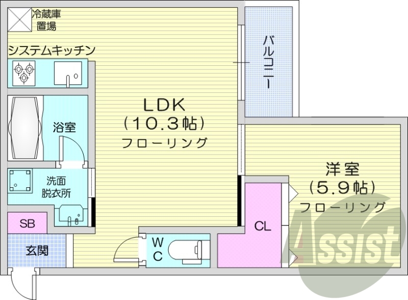 1LDK、都市ガス、エアコン、独立洗面台