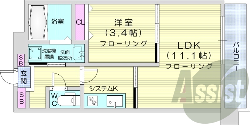 1LDK、オートロック、オール電化、角部屋、エアコン