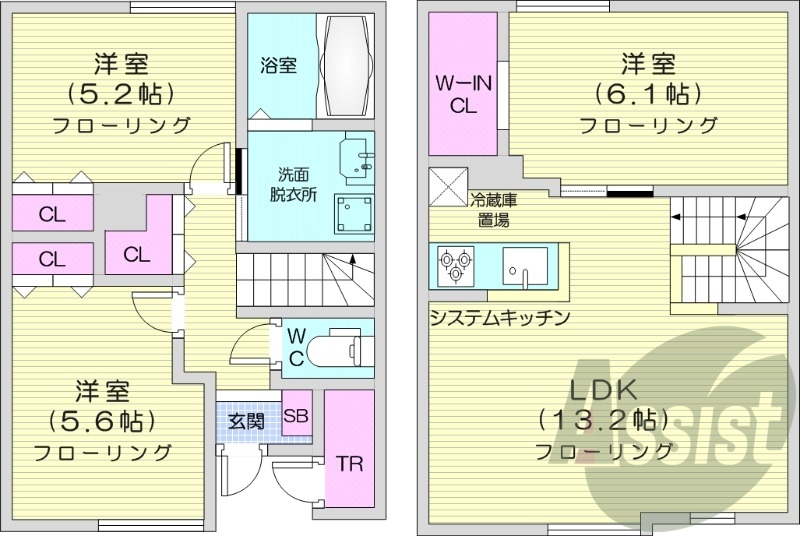 3LDK、無料駐車場、トランクルーム、エアコン