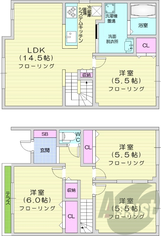 4LDK、無料駐車場、トランクルーム、エアコン