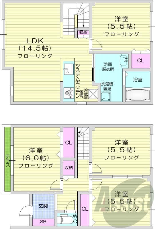 4LDK、無料駐車場、トランクルーム、エアコン