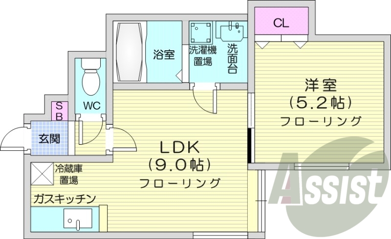 1LDK、独立洗面台、モニタ付インターホン、灯油暖房