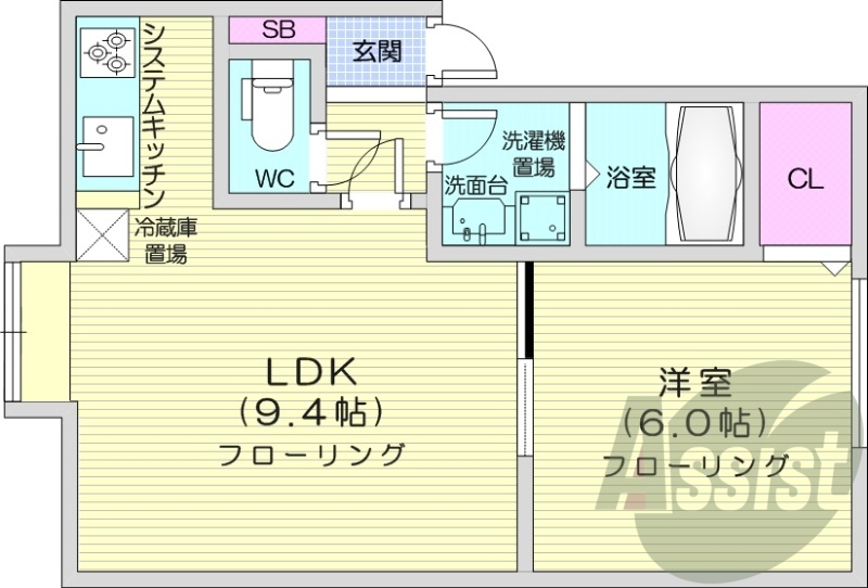 １LDK、クローゼット、エアコン、灯油暖房、システムキッチン