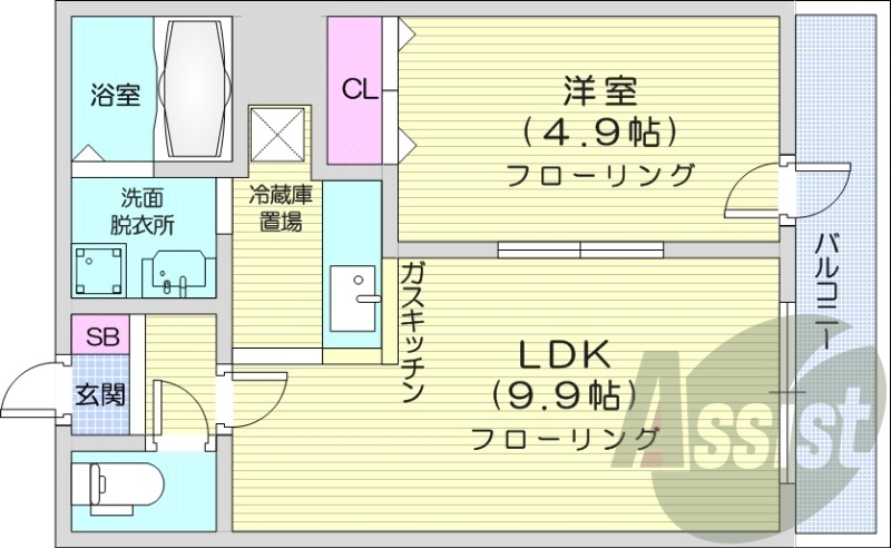 1LDK、オートロック、独立洗面台、バストイレ別、灯油暖房