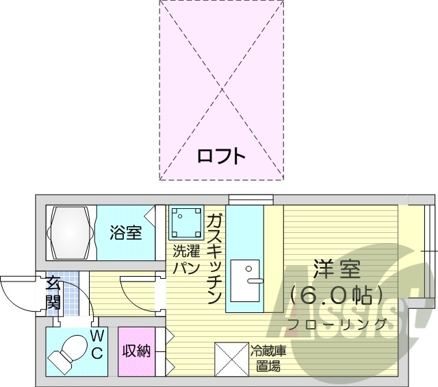 1R、バス・トイレ別、都市ガス、カウンターテーブル