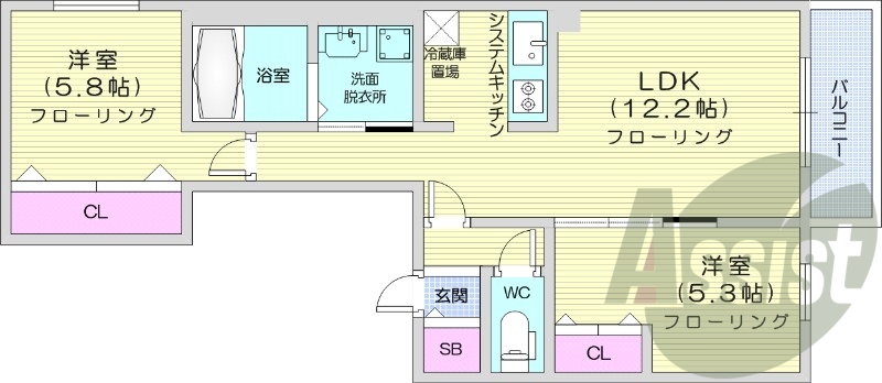 2LDＫ、エアコン、都市ガス、浴室乾燥機