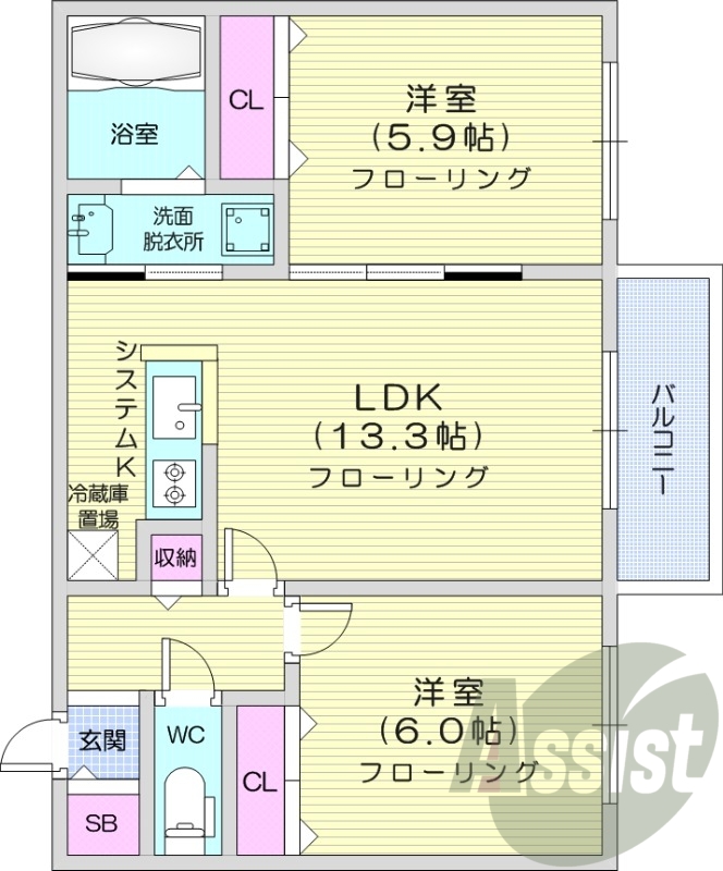 2LDＫ、エアコン、都市ガス、浴室乾燥機
