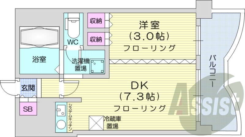 1DK、洗面脱衣所、押入、クローゼット、システムキッチン