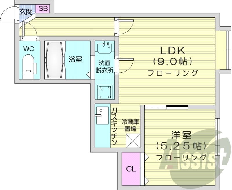 1LDK、バストイレ別、TVインターホン、灯油暖房