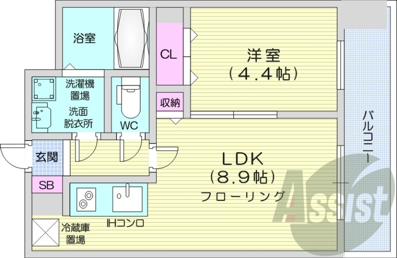 1LDK、システムキッチン、ウォシュレット