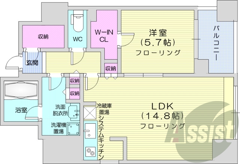 1LDK、眺望良好、バルコニー、システムキッチン