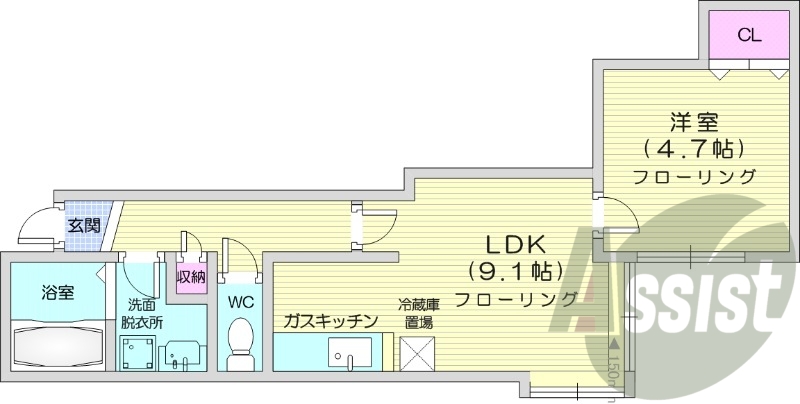 1LDK、インターネット無料、独立洗面台、バストイレ別