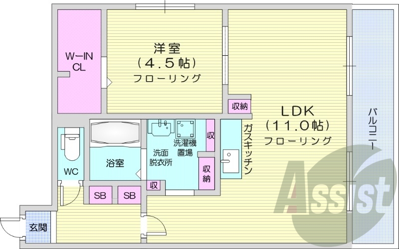 1DK、エアコン、バストイレ別、ネット無料