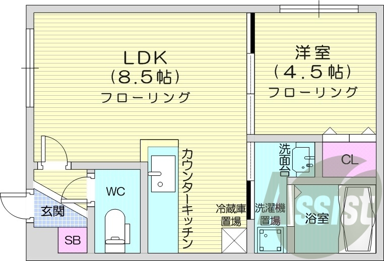 1LDK、灯油暖房、独立洗面台、バス・トイレ別、
