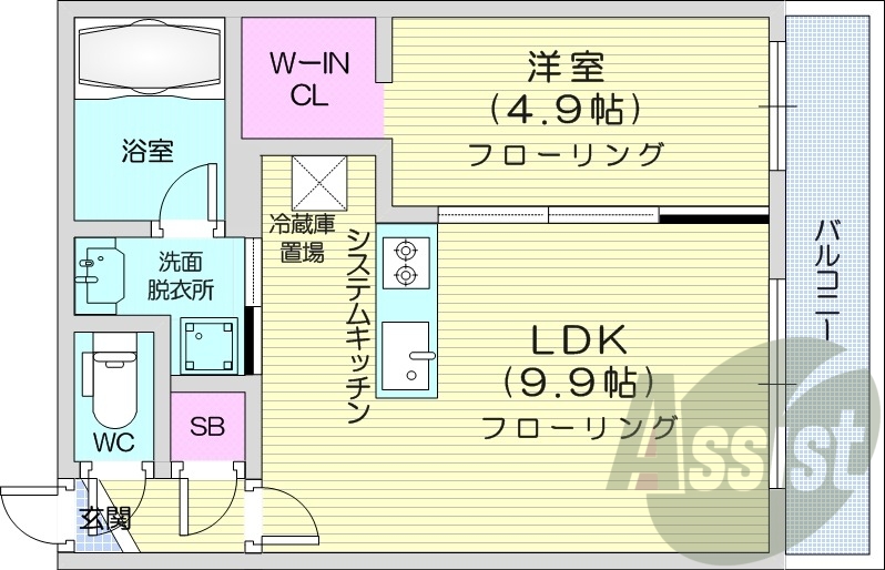 1LDK、エアコン、都市ガス、システムキッチン