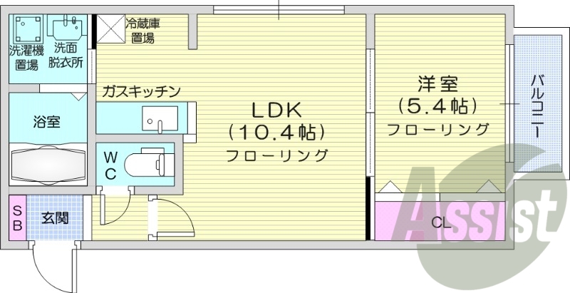 1LDK、都市ガス、オートロック、独立洗面台