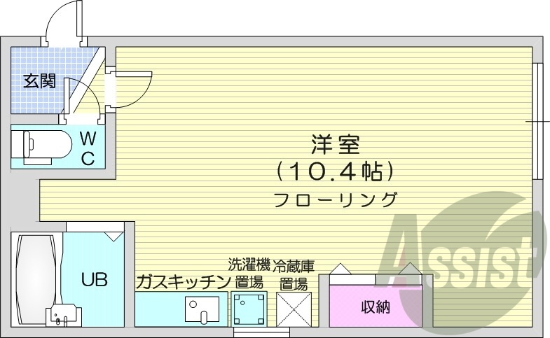 1R、面台、灯油暖房、バストイレ別、ペット可