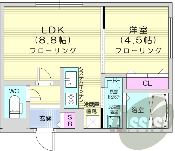1LDK、クローゼット、シューズボックス、エアコン