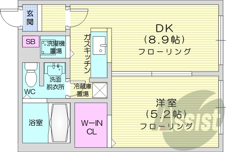 1LDK、独立洗面台、灯油暖房、バストイレ別、ガス給湯