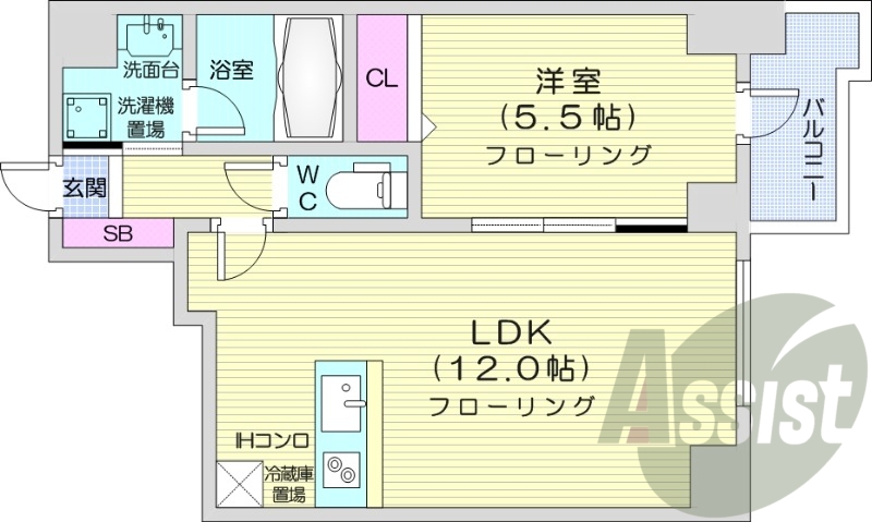 1LDK、システムキッチン、エアコン、追い焚き