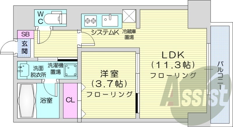 1LDK、システムキッチン、クローゼット、浴室乾燥機