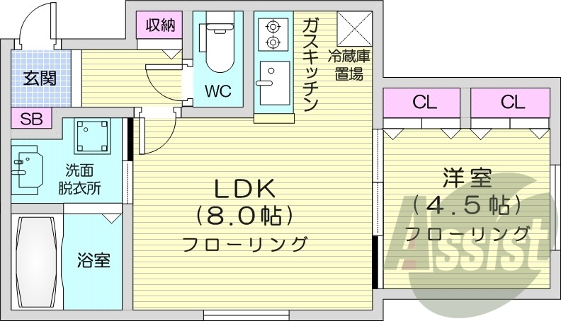 1LDK、灯油暖房、独立洗面台、システムキッチン、