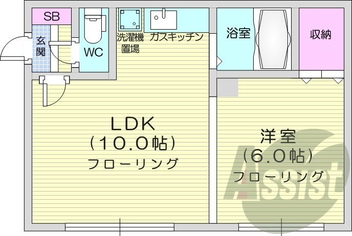 1LDK、バストイレ別、光ファイバー、ケーブルTV