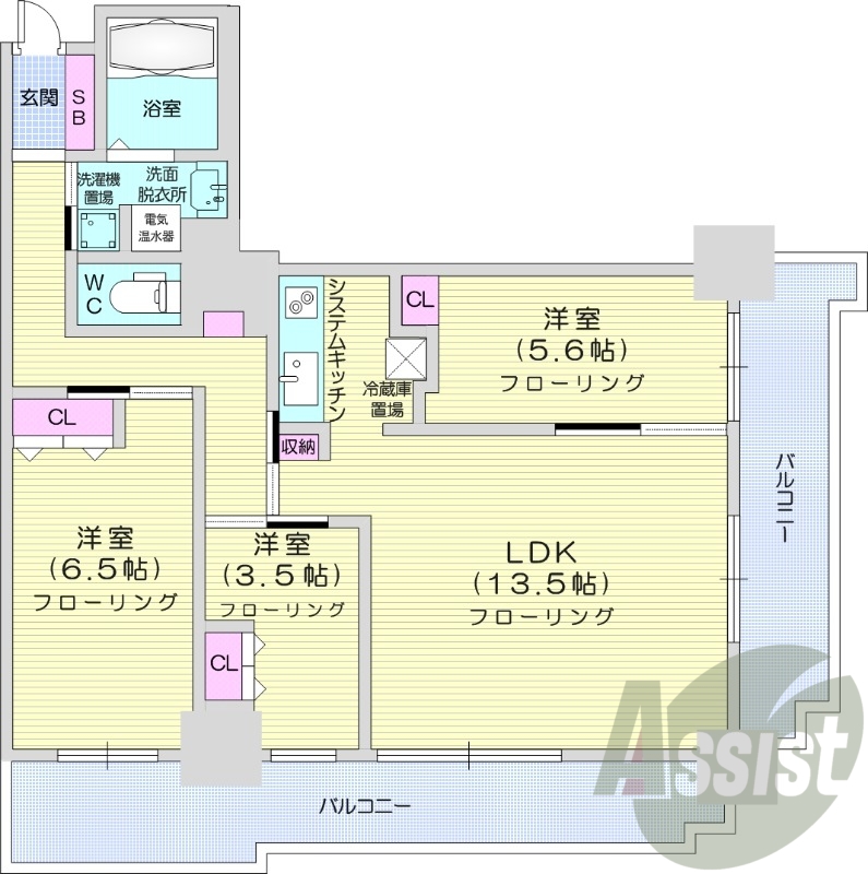 3LDK、オートロック、エアコン、コンシェルジュ