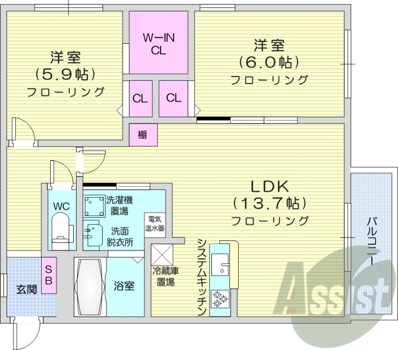1LDK、ウォークインクローゼット、エコジョーズ、角部屋