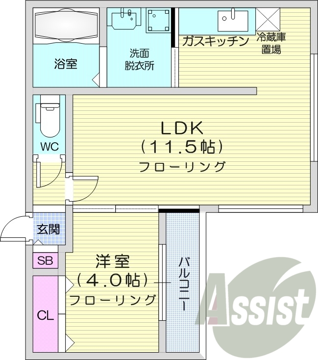 1LDK、追い焚き機能付き風呂、オートロック